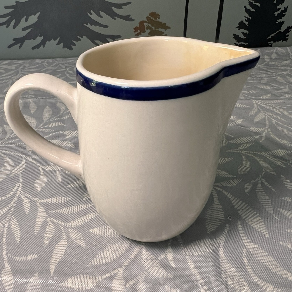 White Gibson Stoneware Creamer Blue Band‎ 4.75" Farmhouse kitchen decor